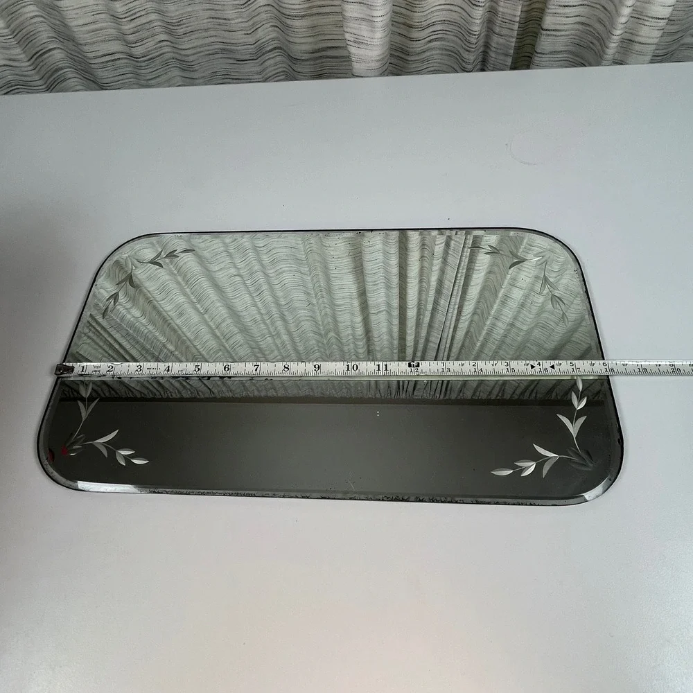 Mirror Vanity Tray Silver 18x10 Etched Floral Beveled VTG MCM
